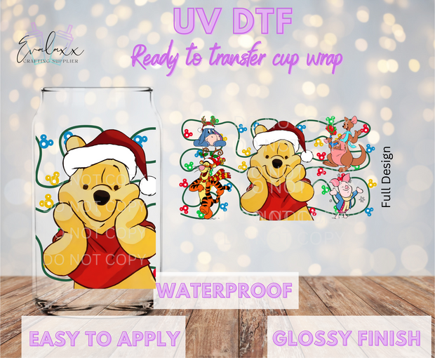 Bear Christmas Lights UV DTF Cup Wrap
