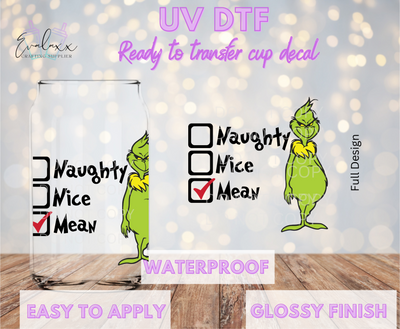 Naughty Nice Mean UV DTF Cup Decal