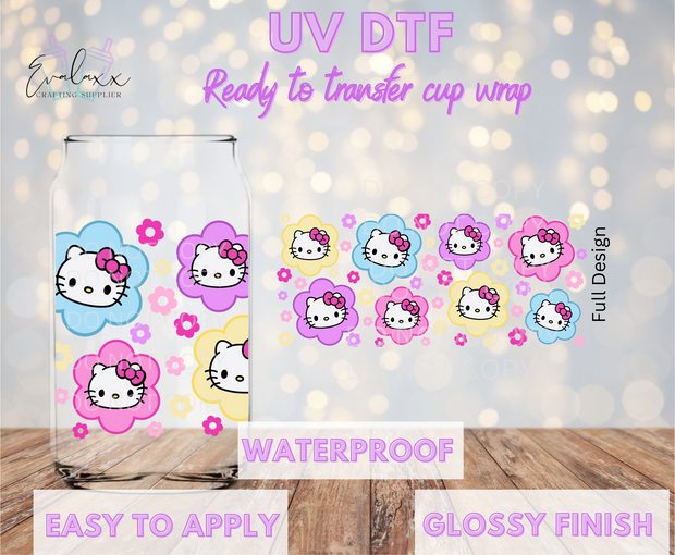 Kitty Flowers UV DTF Cup Wrap