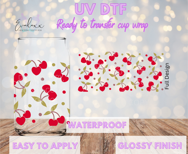 Cherries hearts UV DTF Cup Wrap
