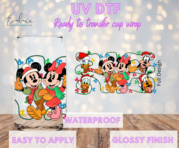 Mouse and Friends Christmas Lights UV DTF Cup Wrap