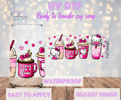 Kitty I Love you a Latte UV DTF Cup Wrap