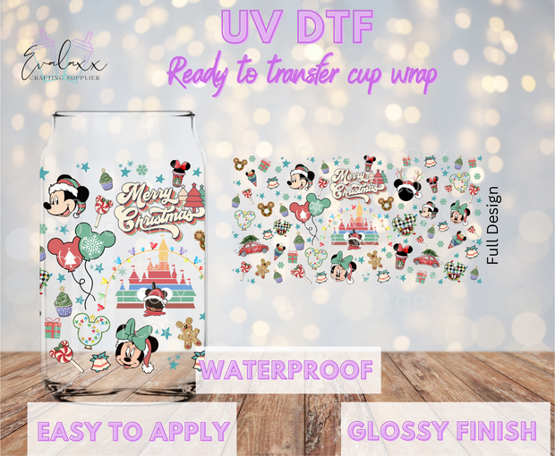 Mouse Merry Christmas Castle UV DTF Cup Wrap