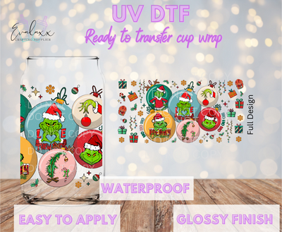 Merry Green Who Ornaments UV DTF Cup Wrap