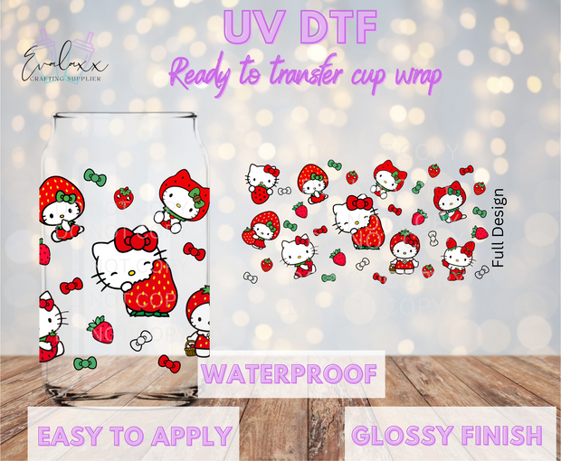 Kitty Strawberry UV DTF Cup Wrap