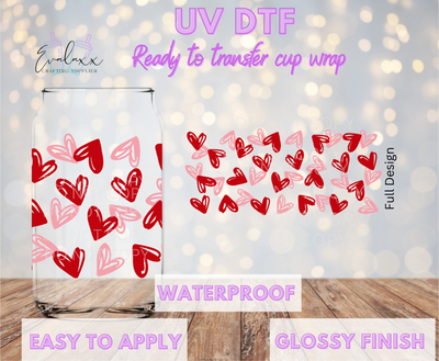 Pink and Red Hearts UV DTF Cup Wrap