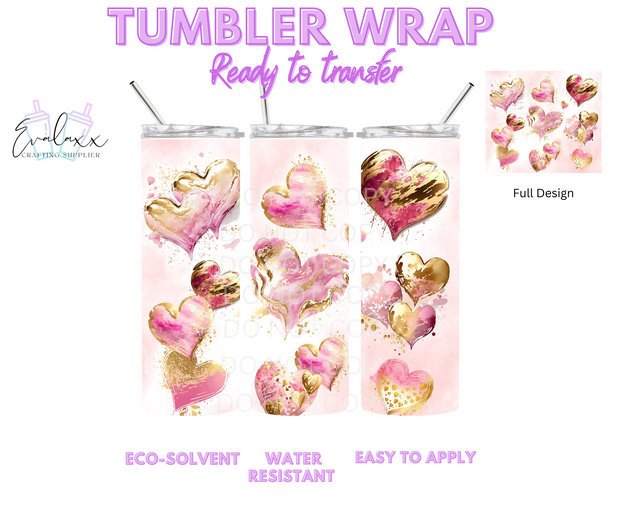 Pink & Gold Hearts Tumbler Wrap