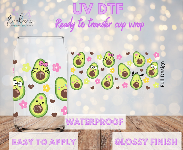 Cutie Avocado UV DTF Cup Wrap