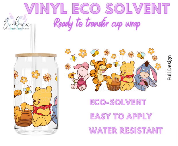 Pooh and Friends Yellow Flowers Vinyl Can Wrap