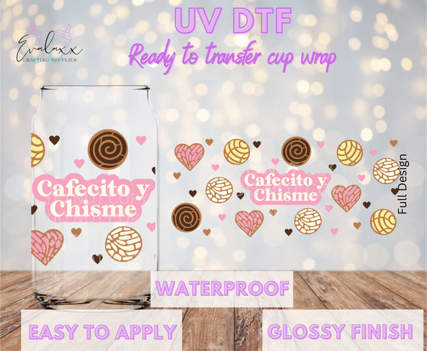 Cafesito y Chisme Pan Dulce UV DTF Cup Wrap