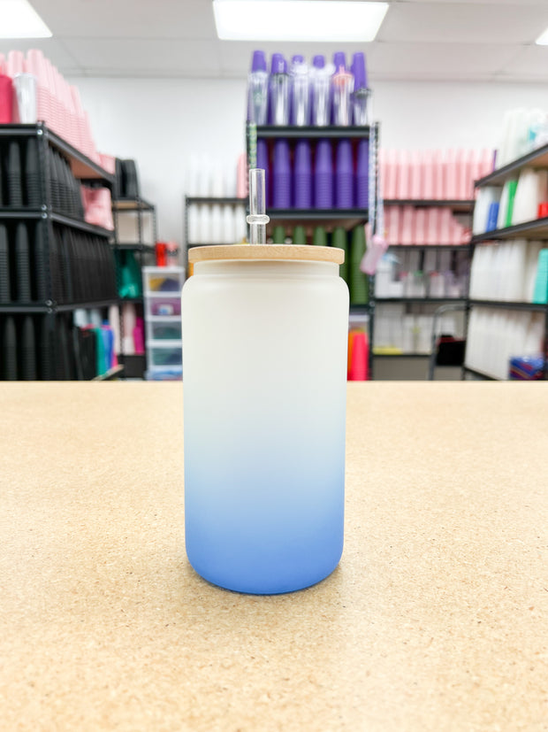 Sub Frosted Color Glass Cans with Plastic Straw