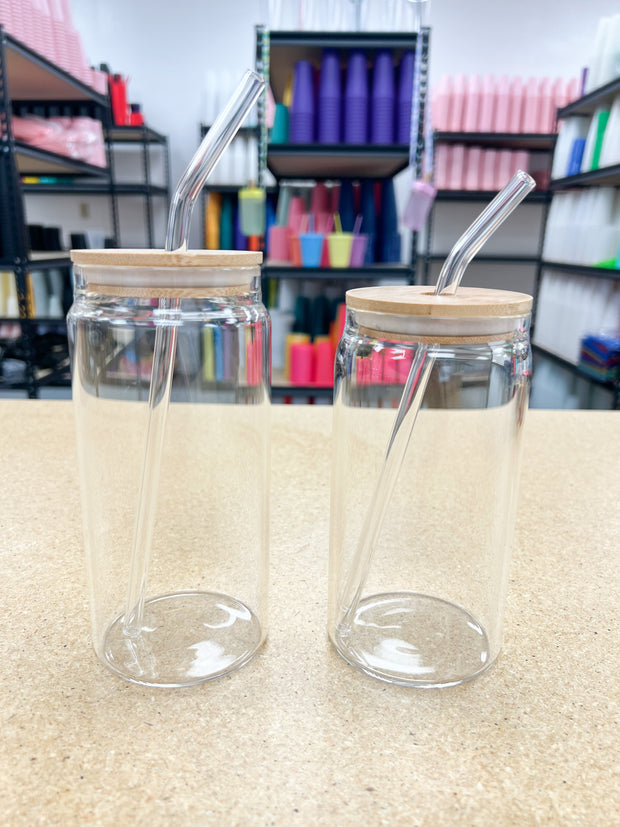 Regular Glass Cans with Glass Straw